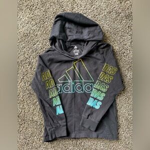 Adidas boys long sleeve black logo shirt with hood.